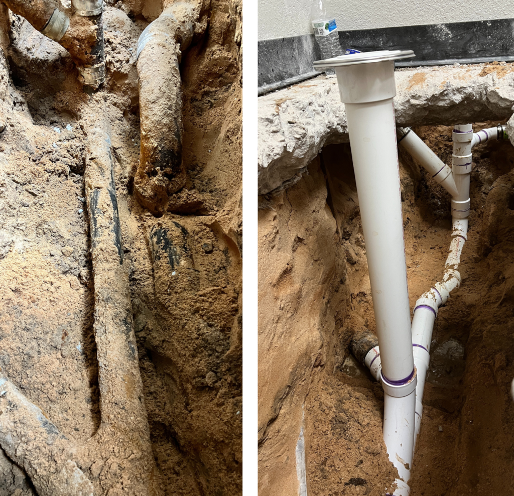 before & after of a corroded pipe that was replaced