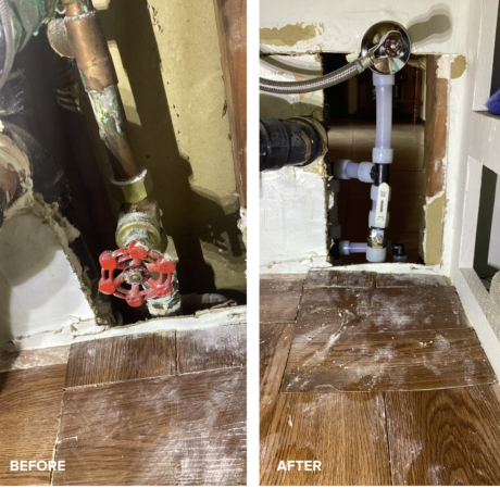 before and after photo of plumbing pipes